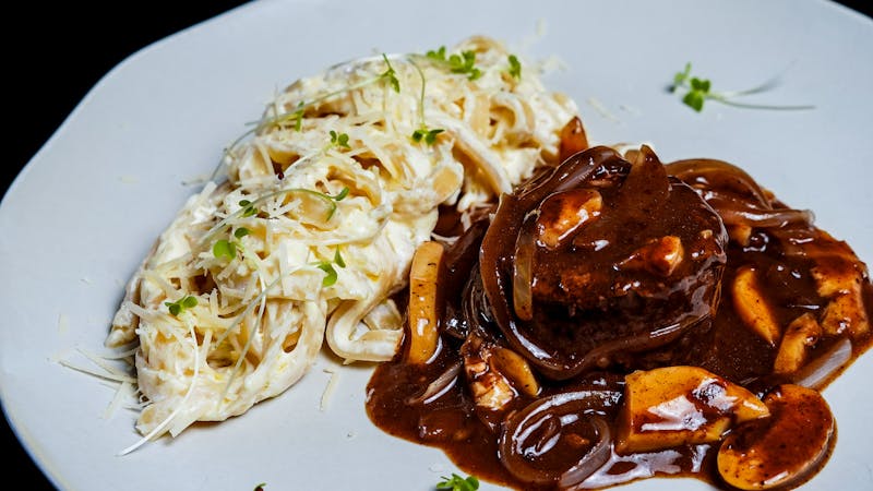 Penne pasta with creamy alfredo sauce